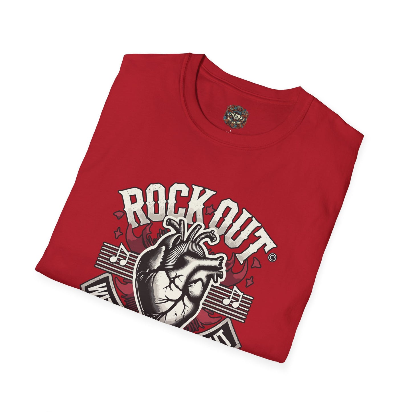 ROCK OUT WITH YOUR HEART OUT Unisex Softstyle  Drummers T-Shirt