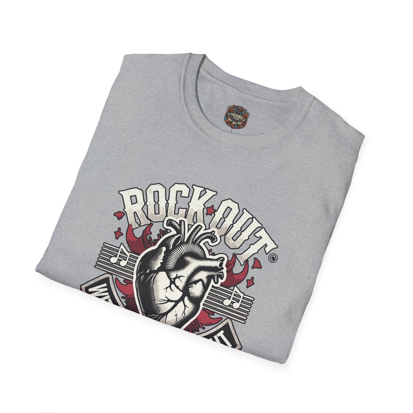 ROCK OUT WITH YOUR HEART OUT Unisex Softstyle  Drummers T-Shirt